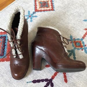Aerosoles Sherpa trim lace up leather booties